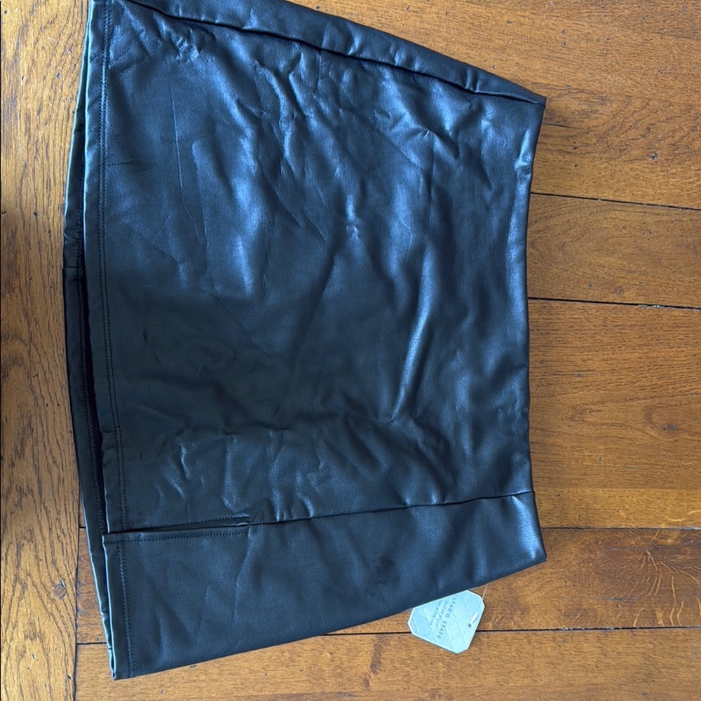 Black Synthetic Leather Skirt